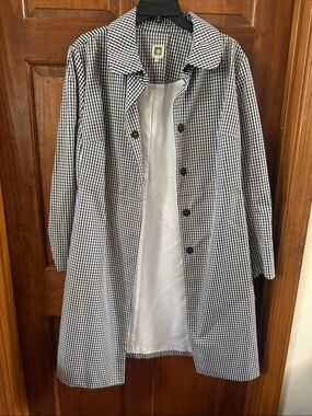 Anne Klein Black and White Gingham Trench Coat